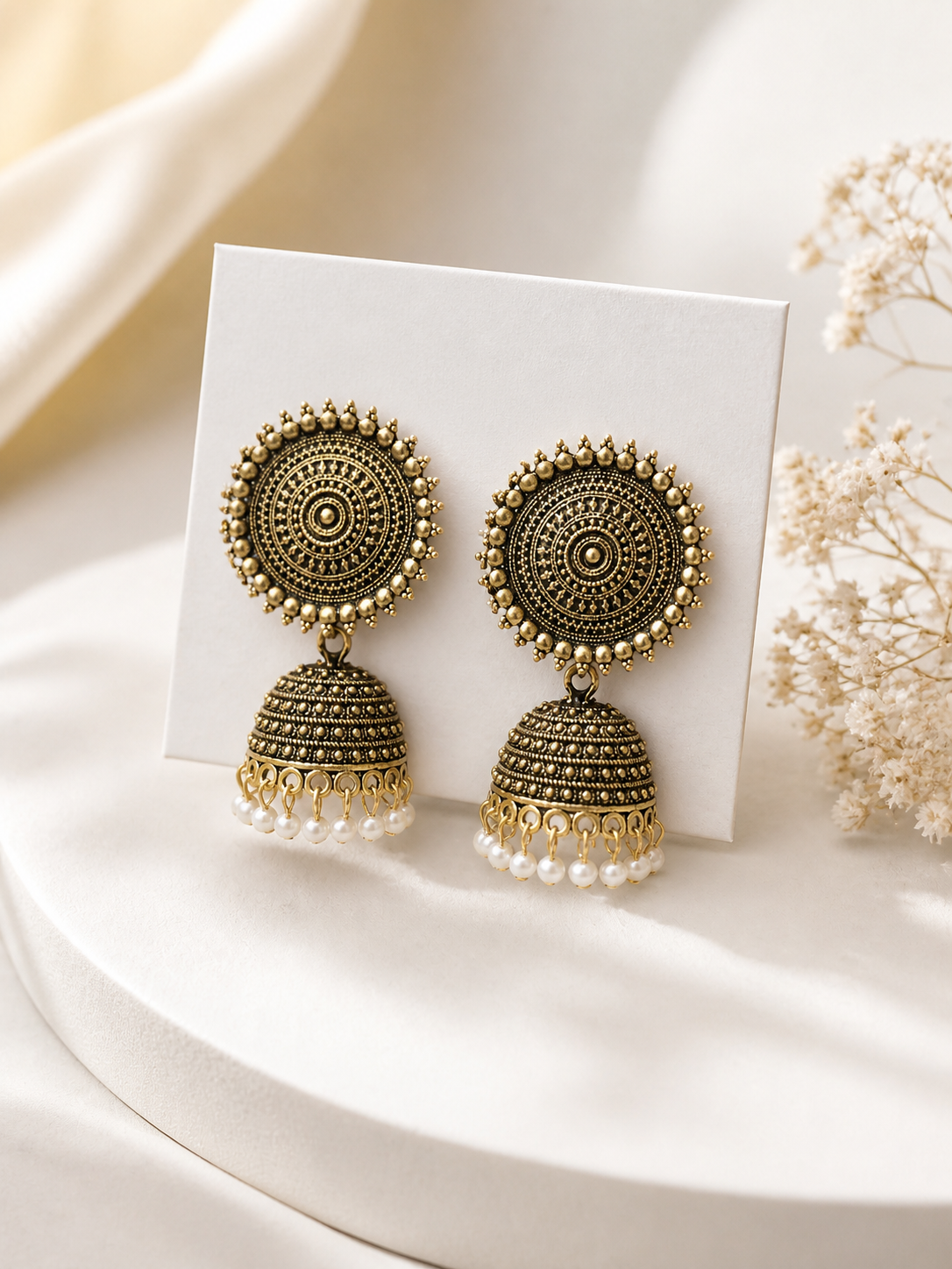 Royal Mandala Jhumka Earrings (black and white bead)